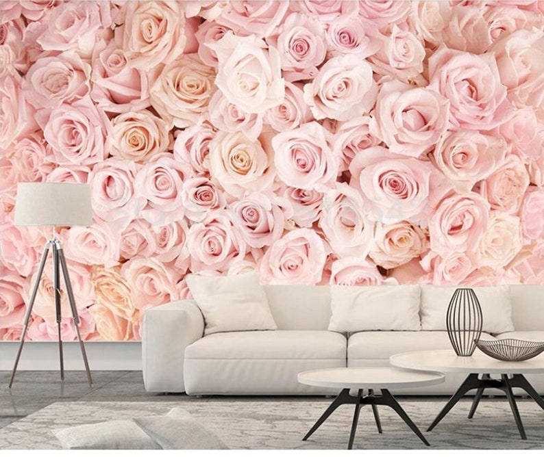 3D Pink Rose Floral Wallpaper Mural: Modern Bedroom Decor - Etsy