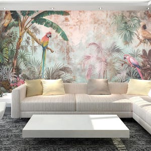 Tropical Rainforest Parrot Wallpaper Mural: Nature Landscape Home Decor