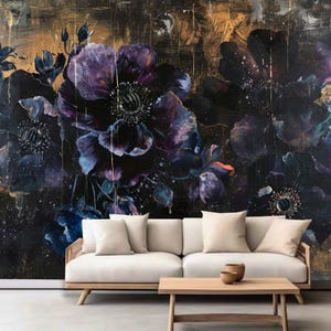 Dark Background Flower Floral Wallpaper Wall Mural Home Decor