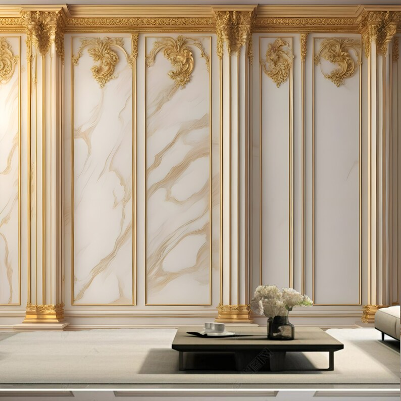 3D Gold Columns White Background Wallpaper Wall Mural Wall Decor for Living Room Bedroom Dinning Room image 7