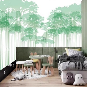 Cartoon Green Pine Tree Forest Wallpaper Mural: Kids&#39; Nursery Decor