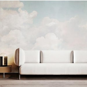 Skye Blue Light White Clouds Wallpaper, Simple Nature Clouds Wall Murals Wall Decor for Living or Dinning Room image 3