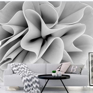 Carta da parati floreale bianca 3D: decorazione da parete per il soggiorno