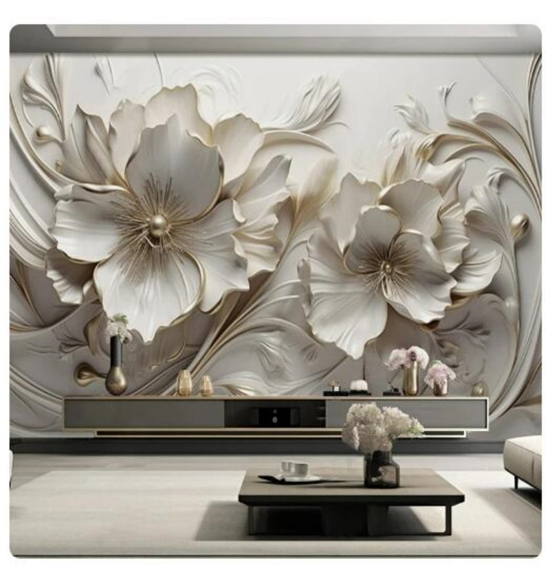 3D White Flowers 635 Wall Murals