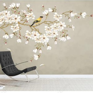 Chinoiserie Plum Blossom Wallpaper: Flying Birds Wall Mural