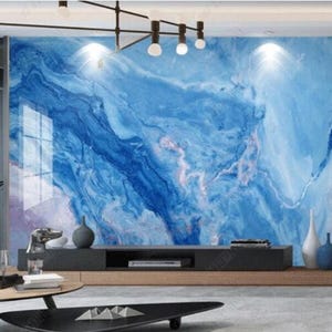 Abstract Blue Marble Wallpaper Wall Murals Wall Decor for Living or Dinning Room