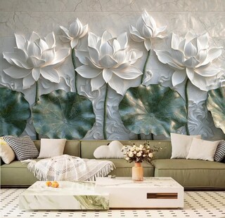 AHANDMAKER Arazzo Verticale Fiori Di Loto Con Nappe - 2 Pezzi 110x33 Cm - Decorazione Da Parete Per Soggiorno, Stile Acquerello