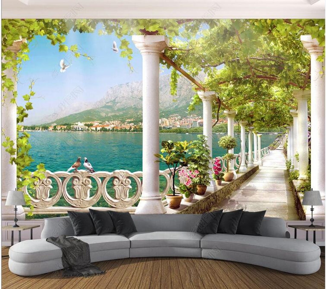 Custom Photo Wallpaper 3D Stereoscopic Space Balcony Lake - Etsy