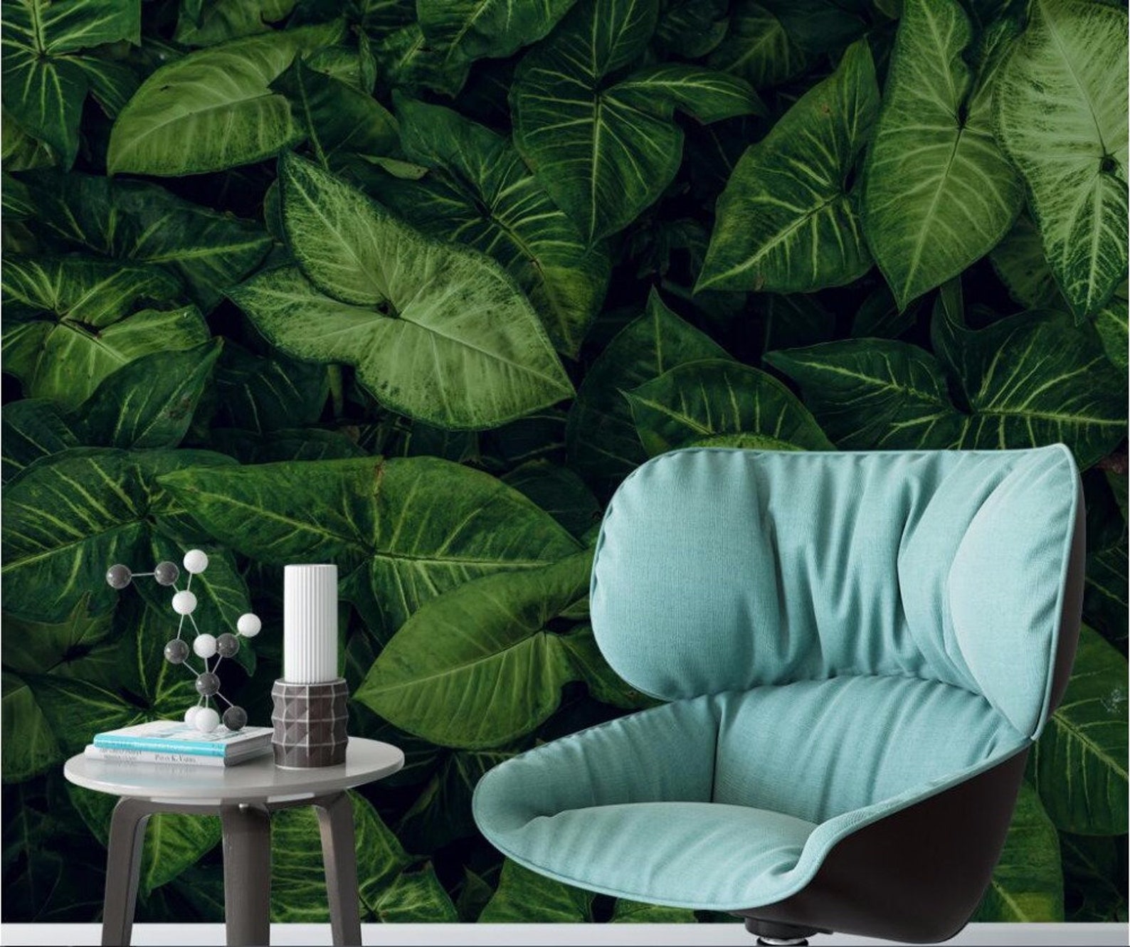 Tropical Green Leaves Wallpaper Wall Mural Fresh Green Leaves | Etsy