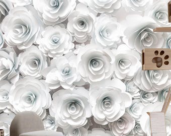 3D White Rose Flowers Floral Wallpaper Wall Mural Home Decor