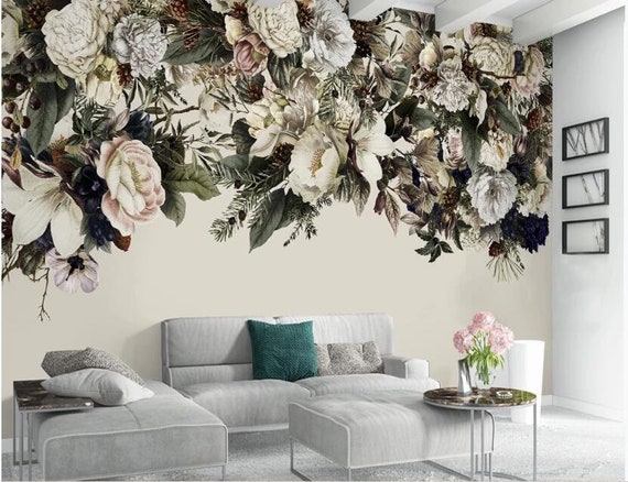 Hanging Flowers Floral Wallpaper Wall Mural Big Flowers and - Etsy Hanging Flowers Floral Wallpaper Wall Mural Big Flowers and - Etsy
