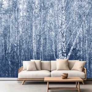 Winter White Birch Trees Forest Wallpaper Wall Mural Home Decor