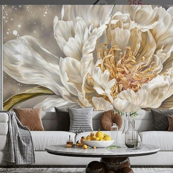 3D White Big Peony Flower Wallpaper Wall Mural Home Decor for Living Room Bedroom Dinning Room