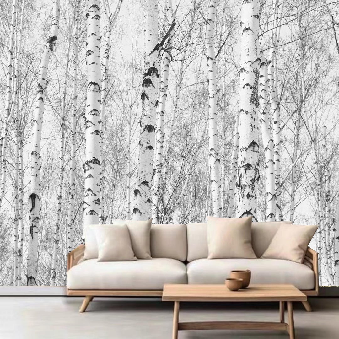 Winter White Birch Trees Forest Wallpaper Wall Mural Home Decor - Etsy