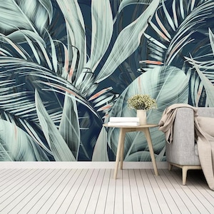 Tropical Green Leaves Wallpaper Wall Mural, Fresh Green Leaves Wall Mural, Tropical Banana Leaves Wall Mural for Home Decor