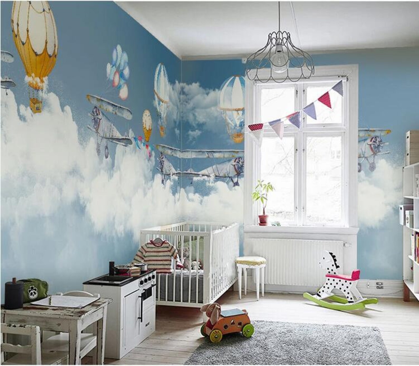 Sky Blue Background White Clouds Nursery Wallpaper Hotair Etsy