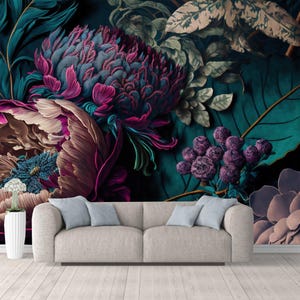 Dark Background Peony Flowers Floral Wallpaper Wall Mural Home Decor