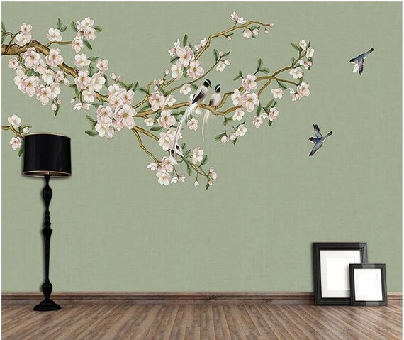 Flying Birds Wall Murals Wall Decor for Living or Dinning Room Chinoiserie Mural Plum Blossom Tree Wallpaper Flying Birds Wall Murals Wall Decor for Living or Dinning Room Chinoiserie Mural Plum Blossom Tree Wallpaper