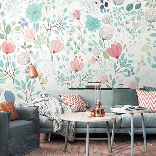 Poppy Flower Girls Nursery Wallpaper Girl Room Floral Wallpaper