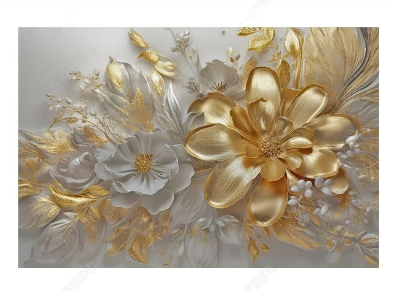 Gold Flowers Floral Wallpaper Wall Mural Home Decor for Living Room ...