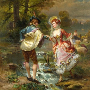 Custom European Oil Painting Wallpaper Mural: Classical Lovers Scene