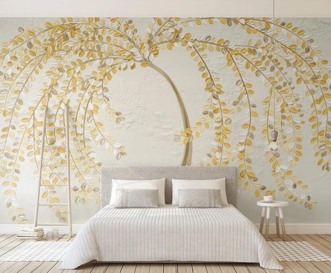 3D European Stereoscopic Embossed Gold Huge Tree Wallpaper | Etsy