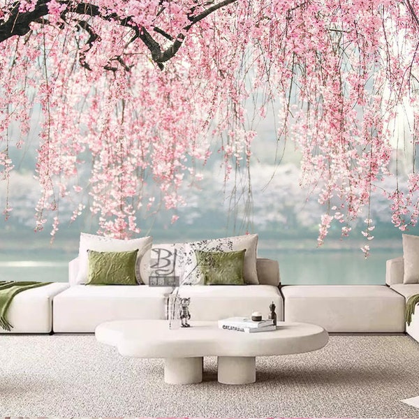 Huge Cherry Blossom Tree with Pink Flowers Nature Landscape Wallpaper Wall Mural Home Decor for Living Room or Bedroom Dinning Room