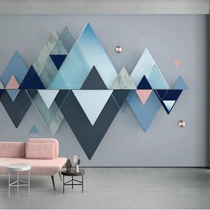 Simple Geometry Triangle Wallpaper, Blue Geometry Wall Murals Wall Decor