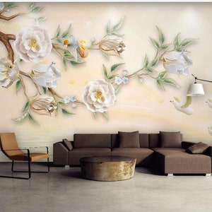 Hanging Branch Wallpaper Hand Painted Beautiful Flowers - Etsy