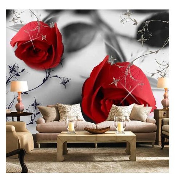 Personnalisé 3D Photo Papier Peint Rouge Rose Fleur Grand Art