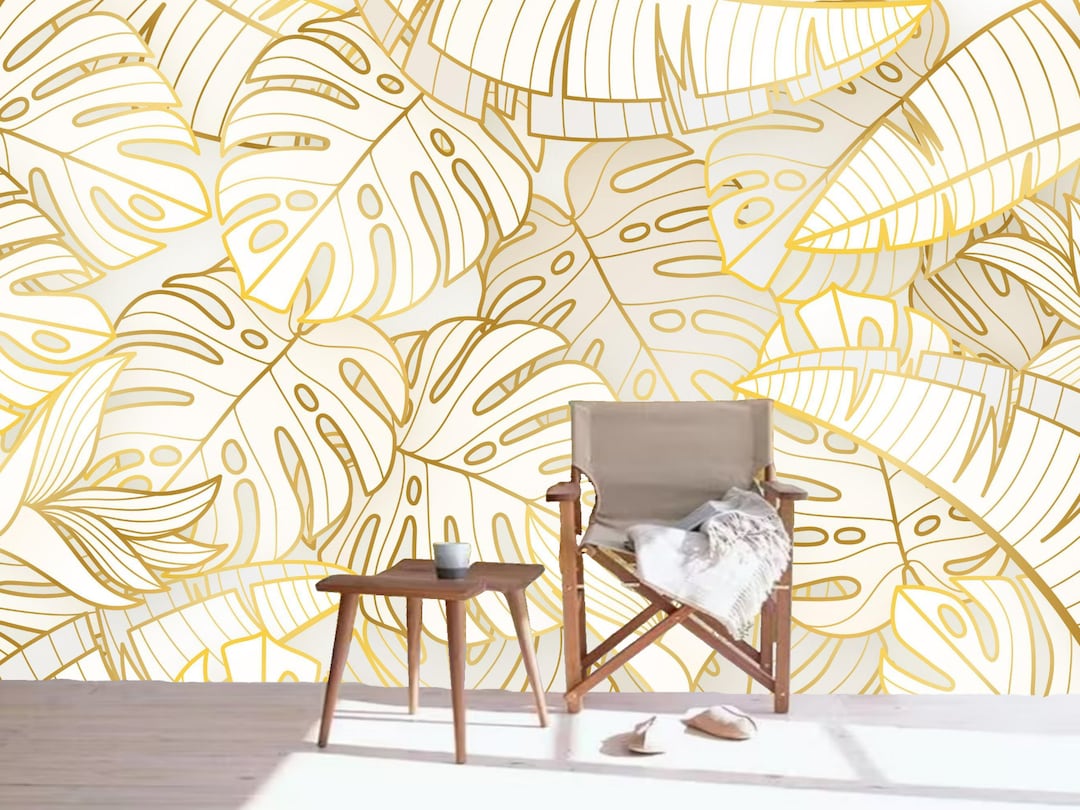 Gold Banana Leaf Wallpaper Mural: Tropical Wall Decor - Etsy