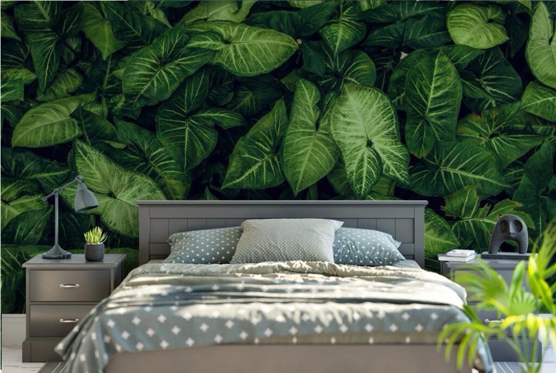Tropical Green Leaves Wallpaper Wall Mural Fresh Green Leaves - Etsy