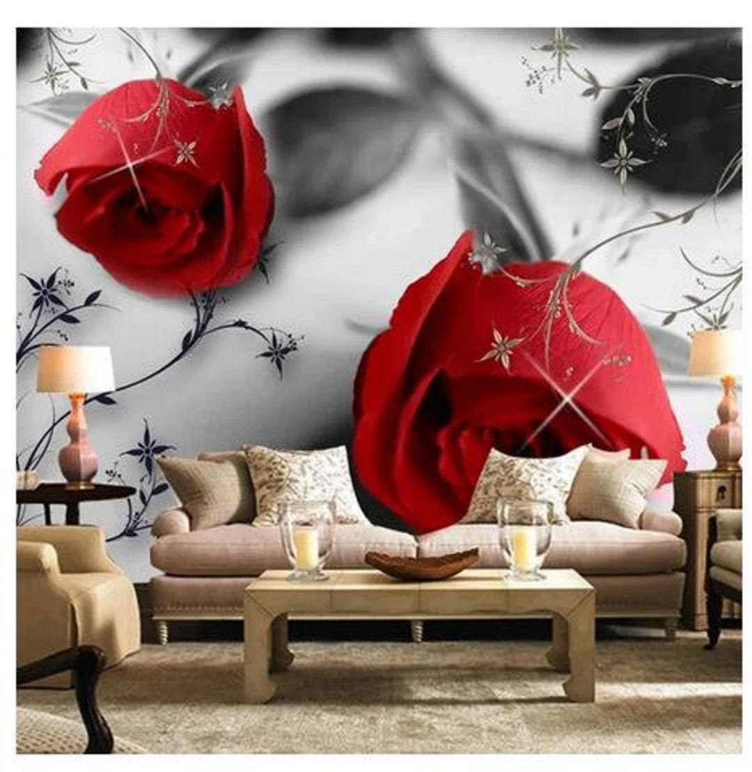 3D Photo Wallpaper Red Rose Flower Large Mural Art Wall Painting Living ...