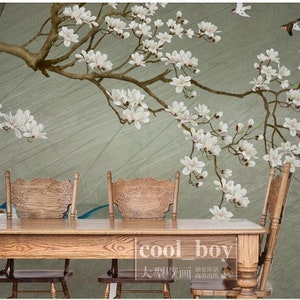 Chinoiserie Magnolia Tree Wallpaper: Birds & Flowers Wall Mural