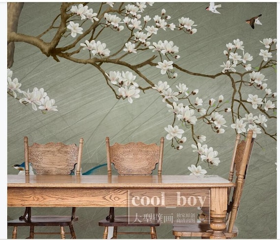 Chinoiserie Hanging Magnolia Tree Wallpaper Flying Vivid - Etsy