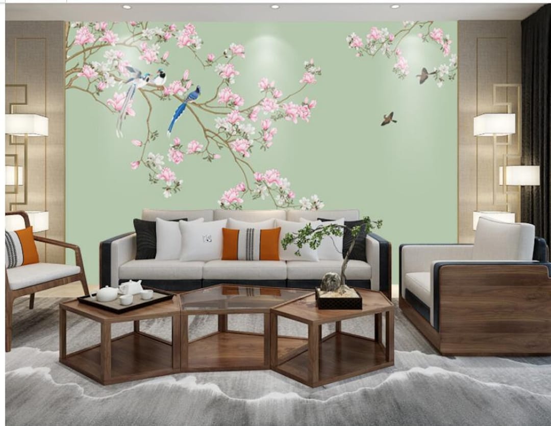Chinoiserie Cherry Tree Wallpaper: Birds & Flowers Wall Mural - Etsy
