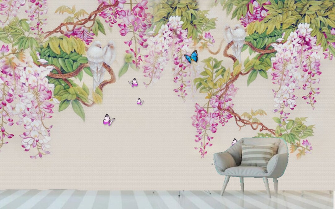 Hanging Wisteria Flowers Floral Wallpaper Wall Mural Home Decor for ...