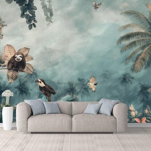 Mural de pared con palmeras, hojas y plantas de la selva tropical, decoración del hogar