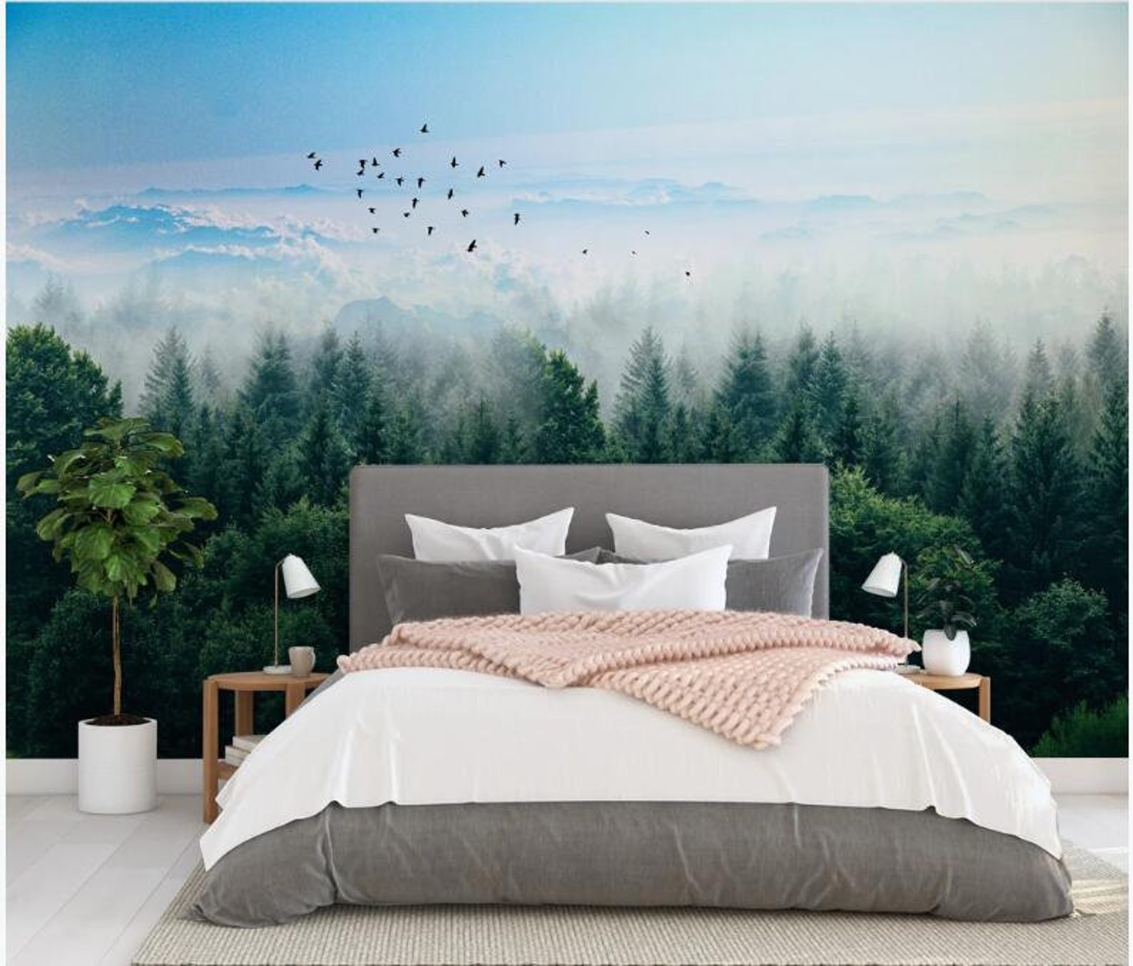 Misty Forest Scene mural Mountain Forests Mural Forest Haze Etsy