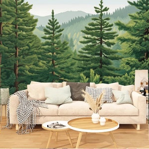 Pine Tree Forest Wallpaper Mural: Mountain Nursery Decor