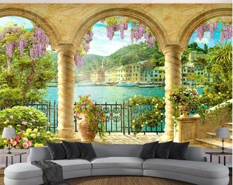 Custom Wallpaper Murals 3D Stereo Space Arch Balcony Landscape Wall Painting Living Room Bedroom Backdrop Wall Decoration Mural