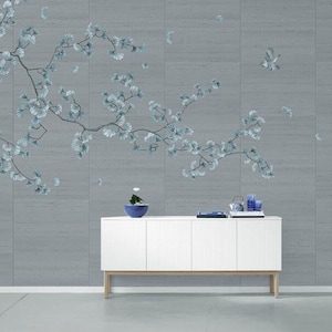 Papel de parede de árvore de ginkgo Chinoiserie: Mural de pássaros voando