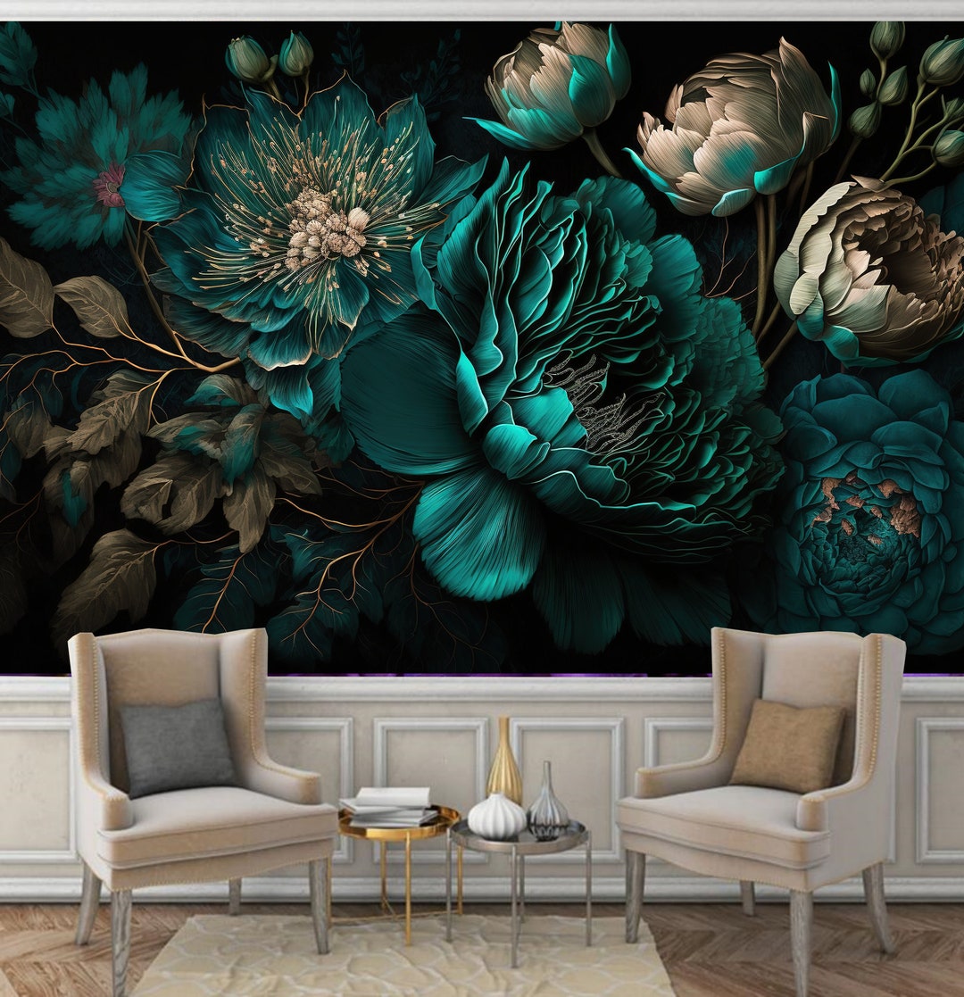 Dark Floral Peony Wallpaper Mural: Home Decor - Etsy