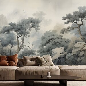 Pine Tree Forest with Flying Birds Wallpaper Wall Mural Home Decor for Living Room Bedroom or Dinning Room