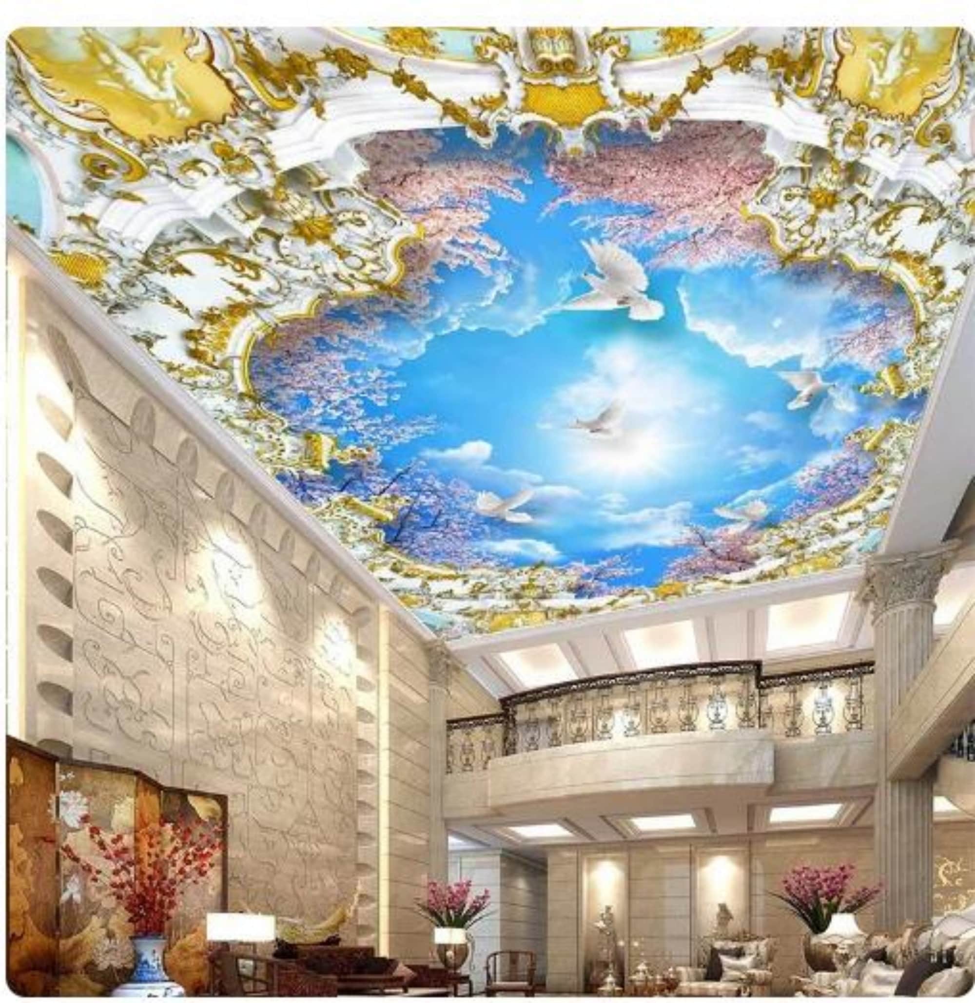 Blue Sky and White Clouds Ceiling Wallpaper Wall Mural Home
