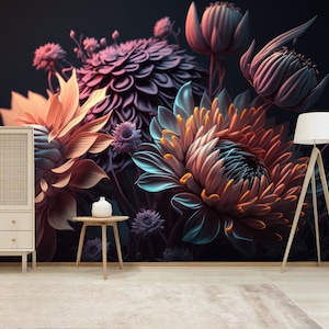 Dark Floral Peony Wallpaper Mural: 3D Home Decor