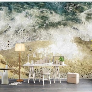 Green and White Clouds Sea Wave Wallpaper Wall Mural Home Decor