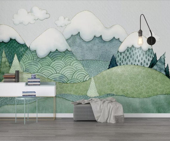 Nordic Cartoon Landscape Background Nursery Wallpaper - Etsy Nordic Cartoon Landscape Background Nursery Wallpaper - Etsy