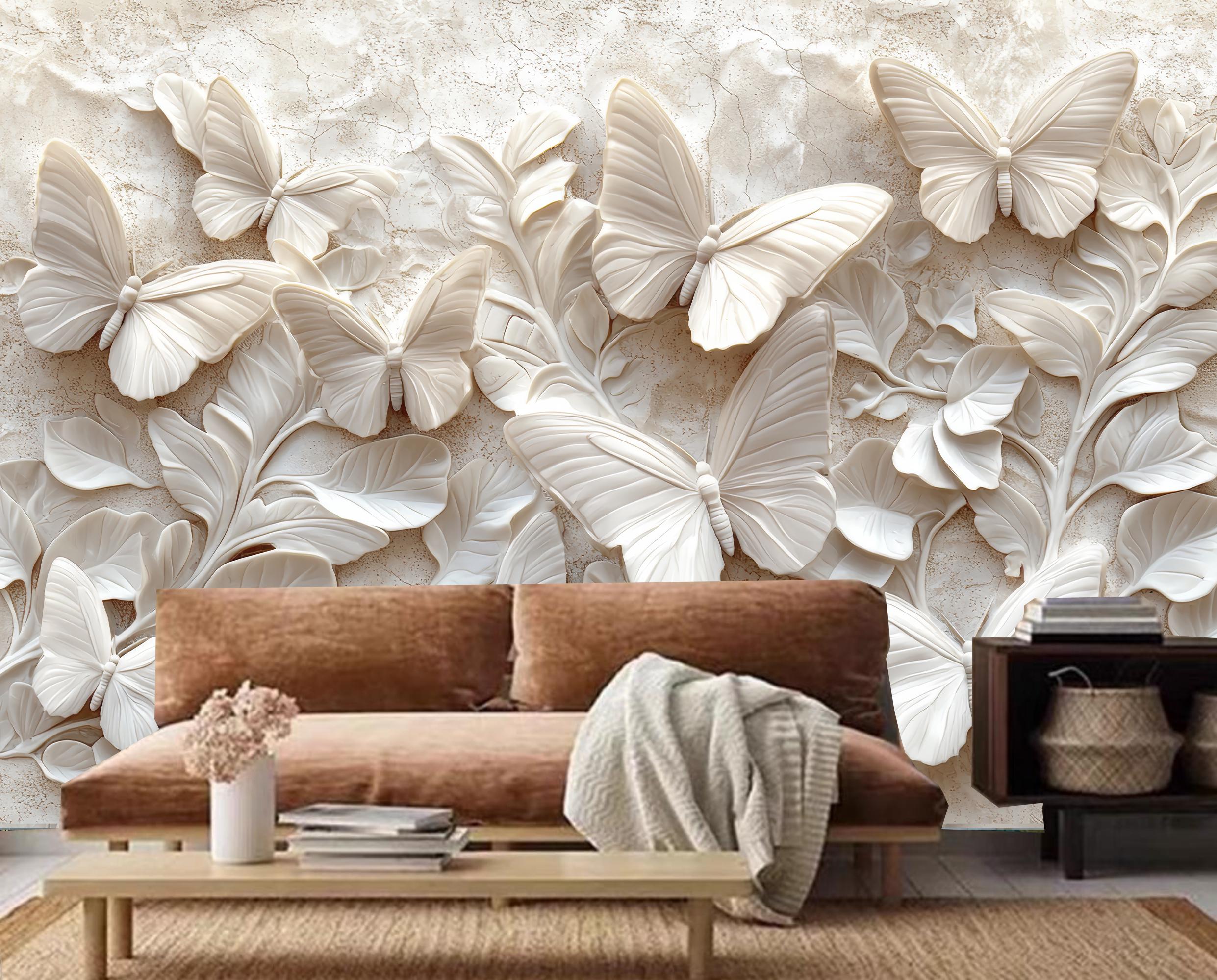 3D White Lily Flower Wallpaper Mural: Living Room Decor - New Zealand
