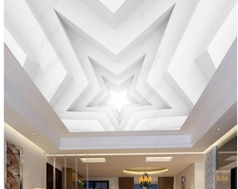 3D White Plaster European Style Polygon Stars Ceiling Background Wallpaper Living Room Wall Mural